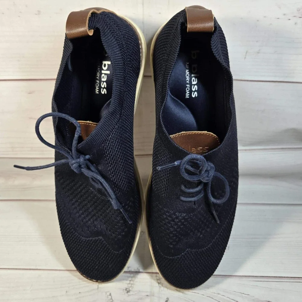 B.‎ Blass Knit Oxford Shoes Memory Foam - Casual Lace Up Navy - Mens Size 9